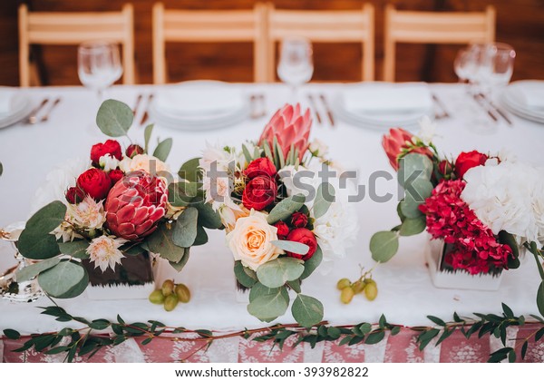 Wedding Banquet Flowers Composition Red White Stock Photo Edit