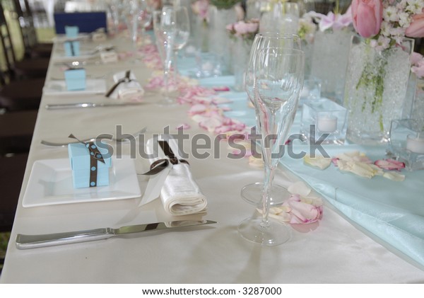 Wedding Banquet Table Baby Blue Gifts Stock Photo Edit Now 3287000