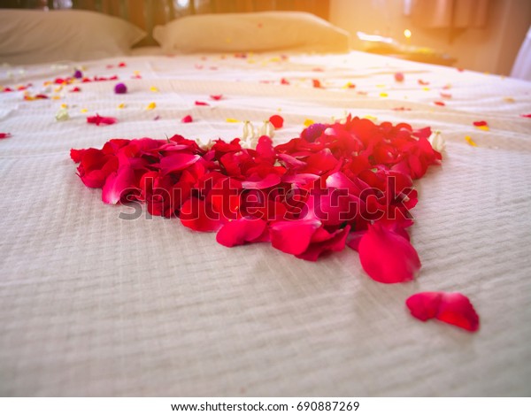 Wedding Bed Decorate Rose Petals Stock Photo Edit Now