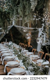 WEDDING BOHO TABLE SETTING FLORAL - Shutterstock ID 2232947479