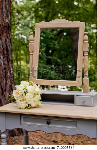 Wedding Bouquet Forest On Table Mirror Stock Photo Edit Now