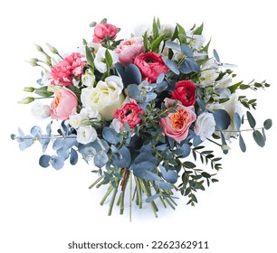 wedding bouquet isolated on white. Fresh, lush bouquet of colorful flowers. large bouquet of multicolored flowers of different species - Shutterstock ID 2262362911