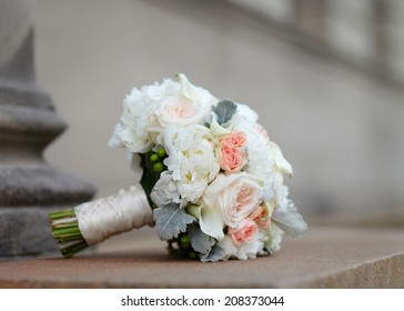 Wedding Bouquet On Church Steps