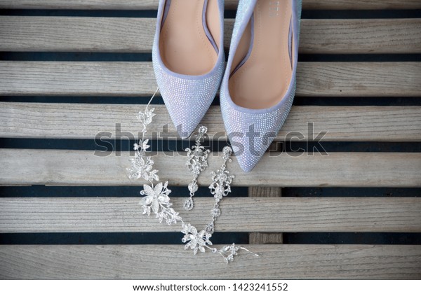 Wedding Bouquet Wedding Shoes Earrings Wedding Stock Photo Edit