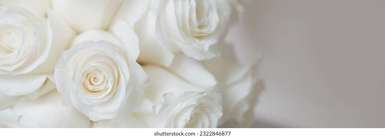 Wedding bouquet of white roses on a white background with soft focus and copy space. Banner for website header design with copy space. - Powered by Shutterstock