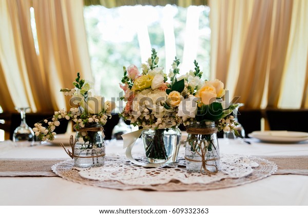 Wedding Bouquets Yellow White Pink Roses Stock Photo Edit Now