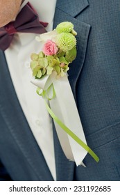 Wedding Boutonniere On Suit Of Groom