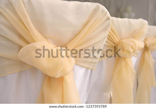 Wedding Bows On Chairs Banquet Hall Objects Interiors Stock Image