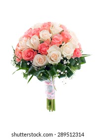 Wedding Bridal Bouquet Of Roses. Isolated