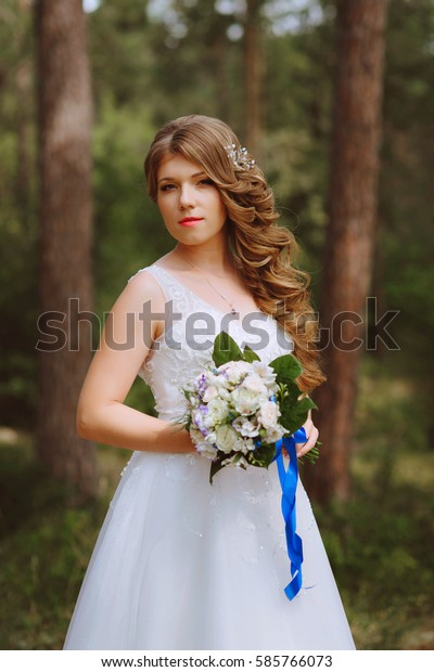 Wedding Bride Wedding Dress Pine Forest Stock Photo Edit Now