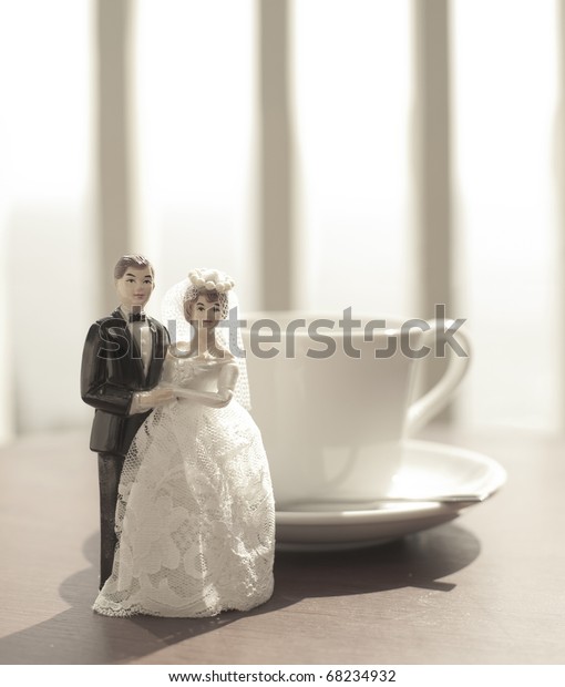 Wedding Bride Groom Couple Doll Coffee Royalty Free Stock Image