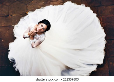 wedding bride portrait top down magnificent dress