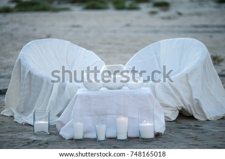 Wedding by the sea. Details of wedding decoration at the seaside. Wedding decor near the place of the wedding ceremony