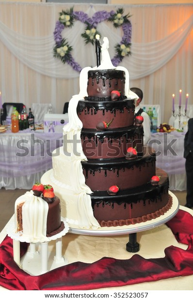 Wedding Cake Cream Strawberries Dark Chocolate Stock Photo Edit Now