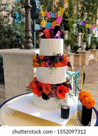 A Wedding Cake With Day Of The Dead, Halloween, Theme.