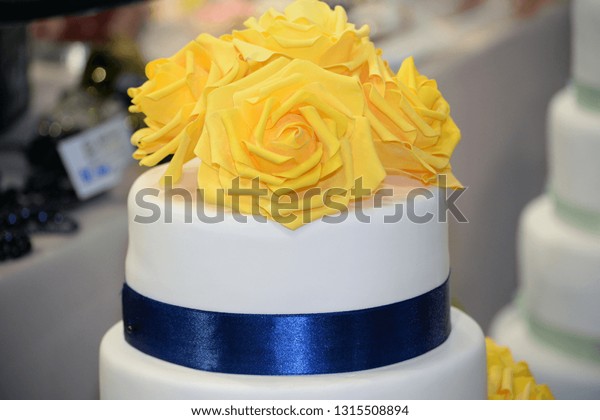 Wedding Cake Decoration Colorful Flowers Served Stock Photo Edit