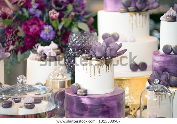 Wedding Cake Decoration Colorful Flowers Served Stock Photo Edit