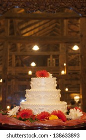 Wedding Cake In A High End Barn Reception.