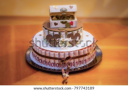 Wedding Cake Made Money Treasure Chest Stock Photo Edit Now - wedding cake made of money treasure chest