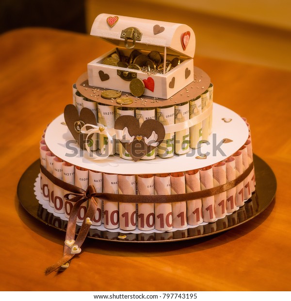 Wedding Cake Made Money Treasure Chest Stock Photo Edit Now 797743195