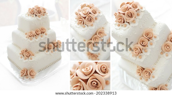 Wedding Cake Pink Flowers On Light Stock Photo Edit Now 202338913