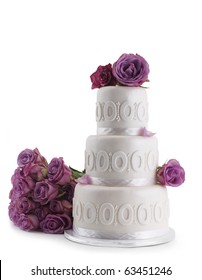 Wedding Cake With Rose Isolated On White Background