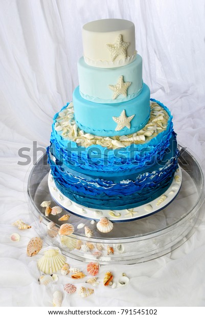 Wedding Cake Sea Decorations Shells Blue Stock Photo Edit Now