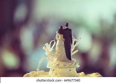 Wedding Cake And Topper - Funny Figurines Suite At A Luxury Wedding White Cake