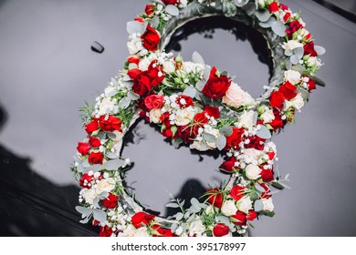 Wedding Car Decorated With Flowers Circle