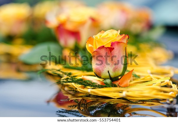 Wedding car decoration of
yellow roses.