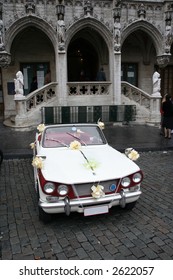 Wedding Car In Front Of City Hall In Brussels, Belgium