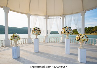 Wedding ceremony arch it the beautiful lake