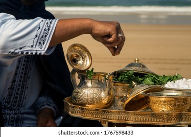 Wedding Ceremony On The Ocean In Morocco, Traditional Moroccan Tea With Mint