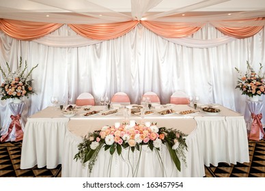 Wedding chair and table setting at restaurant