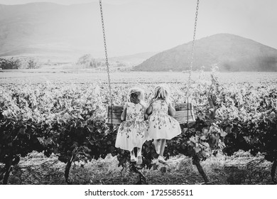 Wedding, Children, Swing, Black And White, Fun, Vineyard, Rolling Hills
