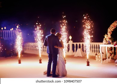 Wedding Couple Dancing In Sparklers Their First Dance