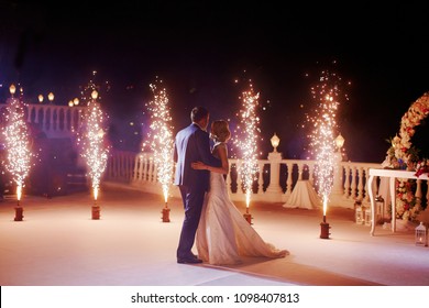 Wedding Couple Dancing In Sparklers Their First Dance