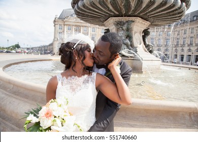 Wedding Couple Emotional Portrait Loving Bride And Groom African American In Marriage Day