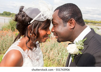 Wedding Couple Emotional Portrait Loving Bride And Groom African American In Marriage Day