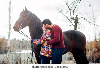 Wedding Couple With A Horse