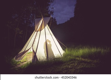 Wedding Couple At Night In Big Teepee