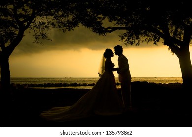 Wedding Couple Silhouette At Strom