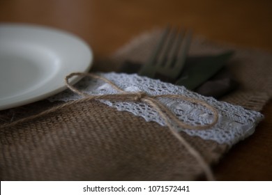 Wedding Cutlery Set With Hessian String Bow