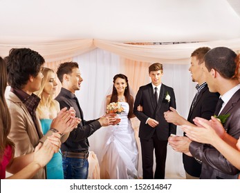 Wedding Dance. Group People Clap Their Hands.