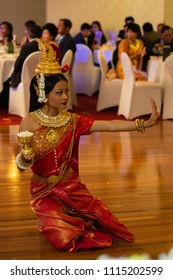 Wedding Dance, Sydney, Australia 20th April 2014 : Woman dancing a traditional Cambodian dance called Robam Chuon Por (wishing dance) in traditional Khmer outfit