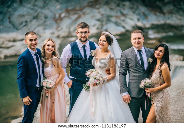 Wedding Day Bride Groom Bridesmaids Groomsmen Stock Photo Edit