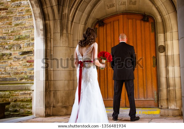 Wedding Day Bride Groom First Look Stock Photo Edit Now 1356481934