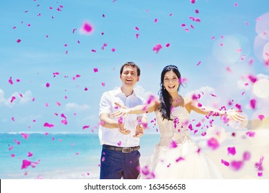 Wedding Day - Couple With Plenty Of Petals