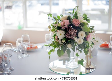 Wedding Decor. Flowers In The Restaurant, Table Setting