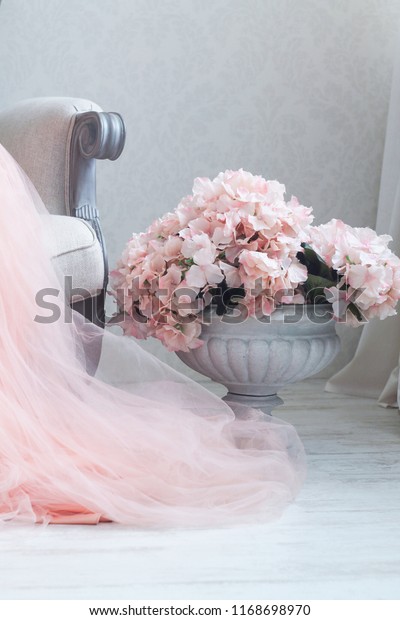 Wedding Decor Hydrangea Pink Tulle Dress Stock Image Download Now